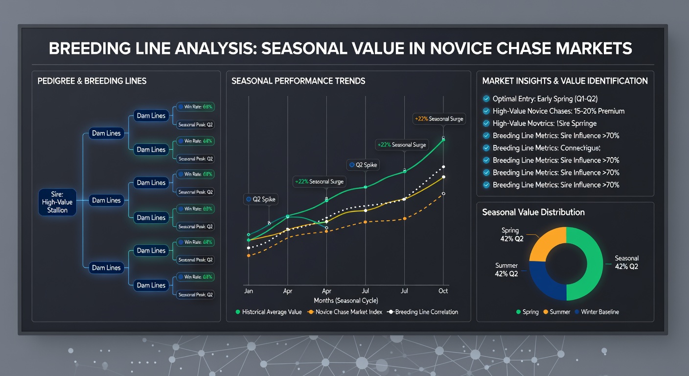 Graph displaying seasonal win percentages for selected breeding lines in novice chase races from 2020 through 2025