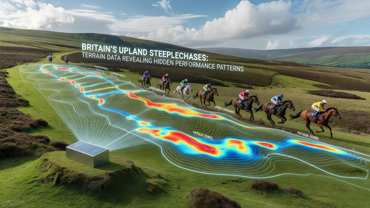 Detailed graph of performance data from upland steeplechase races illustrating terrain impact on finishing times and horse metrics