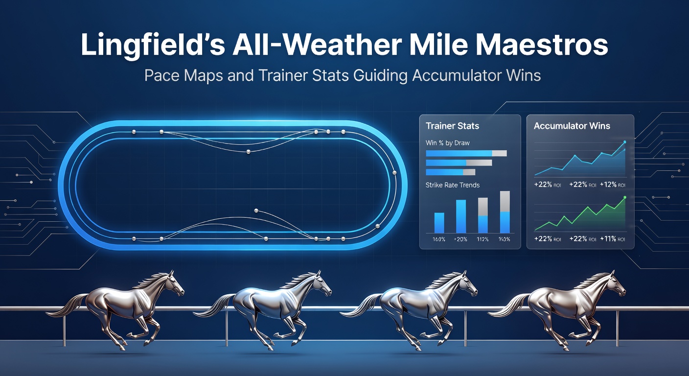 Horses charging down Lingfield's all-weather mile straight, pace leaders pulling clear under floodlights