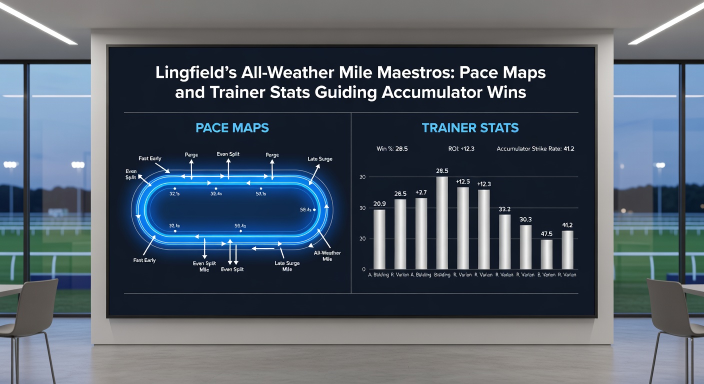 Detailed pace map overlay on Lingfield mile race, color-coded leaders dominating the early fractions