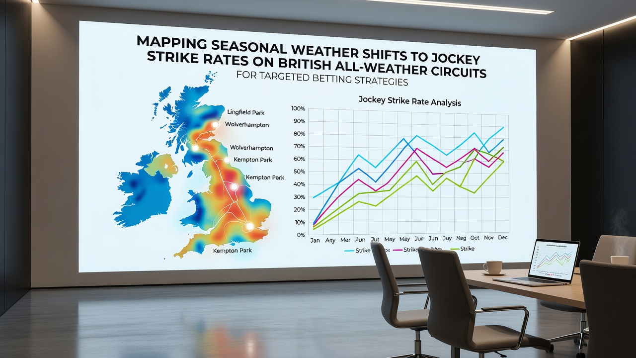 Jockey strike-rate heat maps overlaid on weather station data from all-weather tracks