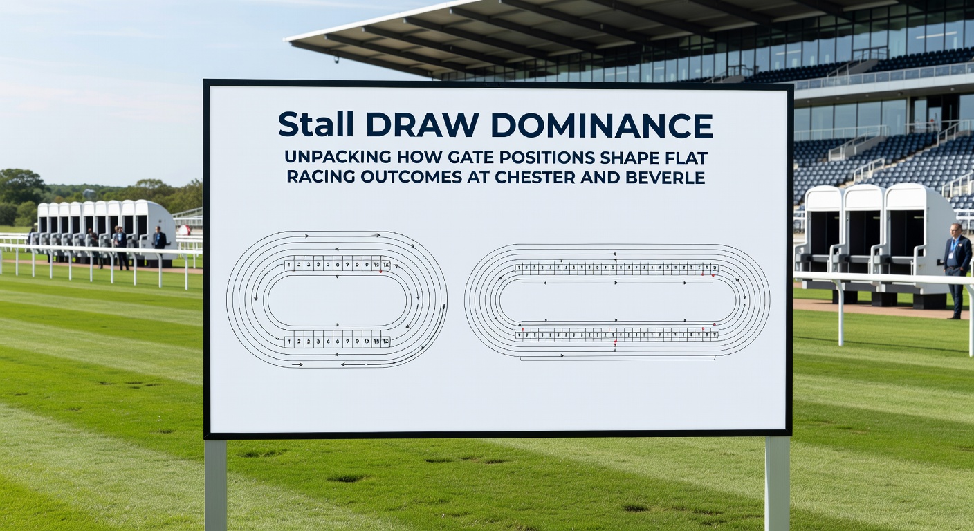 Runners bunching at Beverley Racecourse's sharp bend, with low-stall horses gaining the inside rail advantage during a sprint