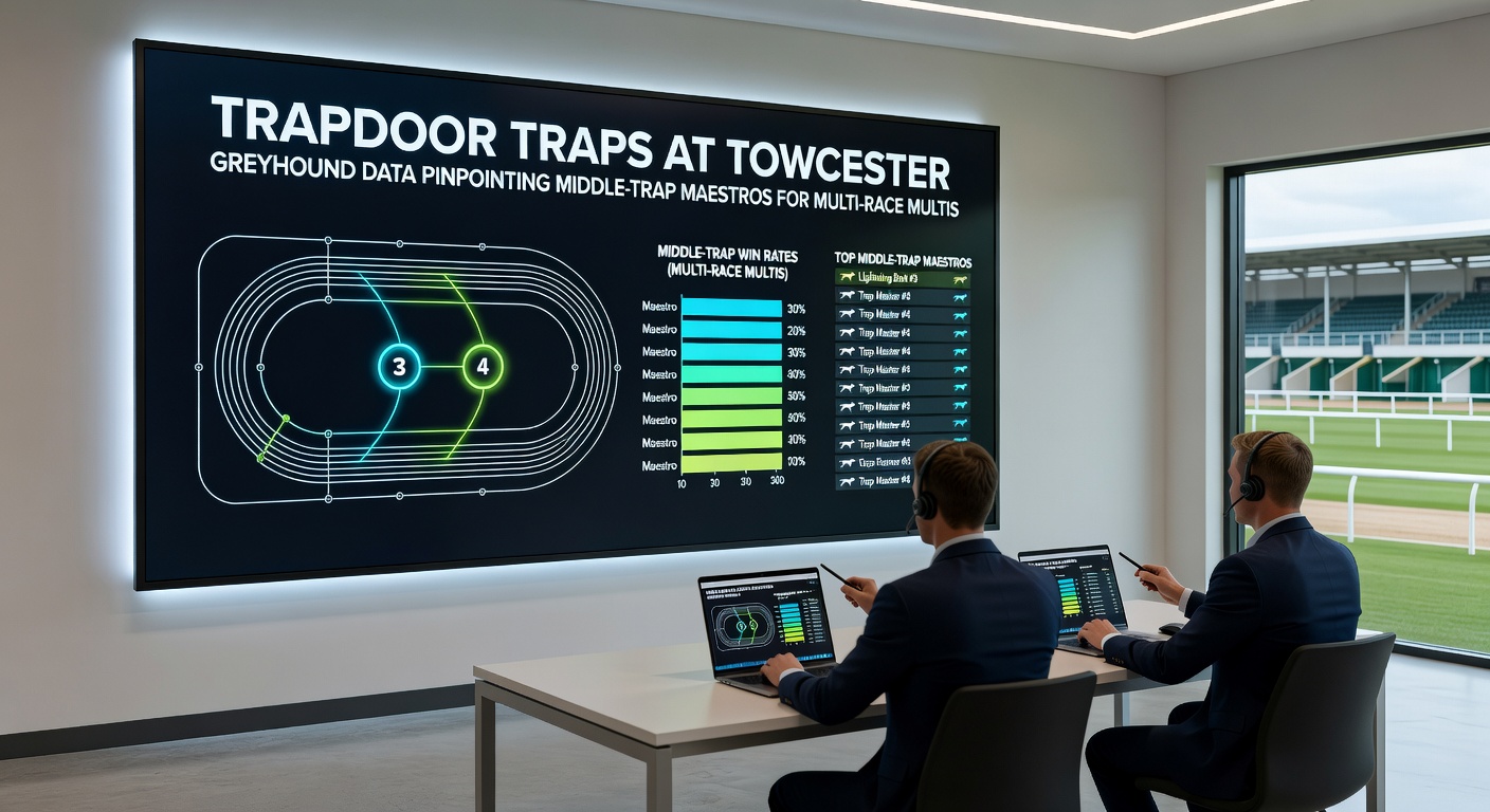 Close-up chart displaying trap win percentages at Towcester with middle traps highlighted in green