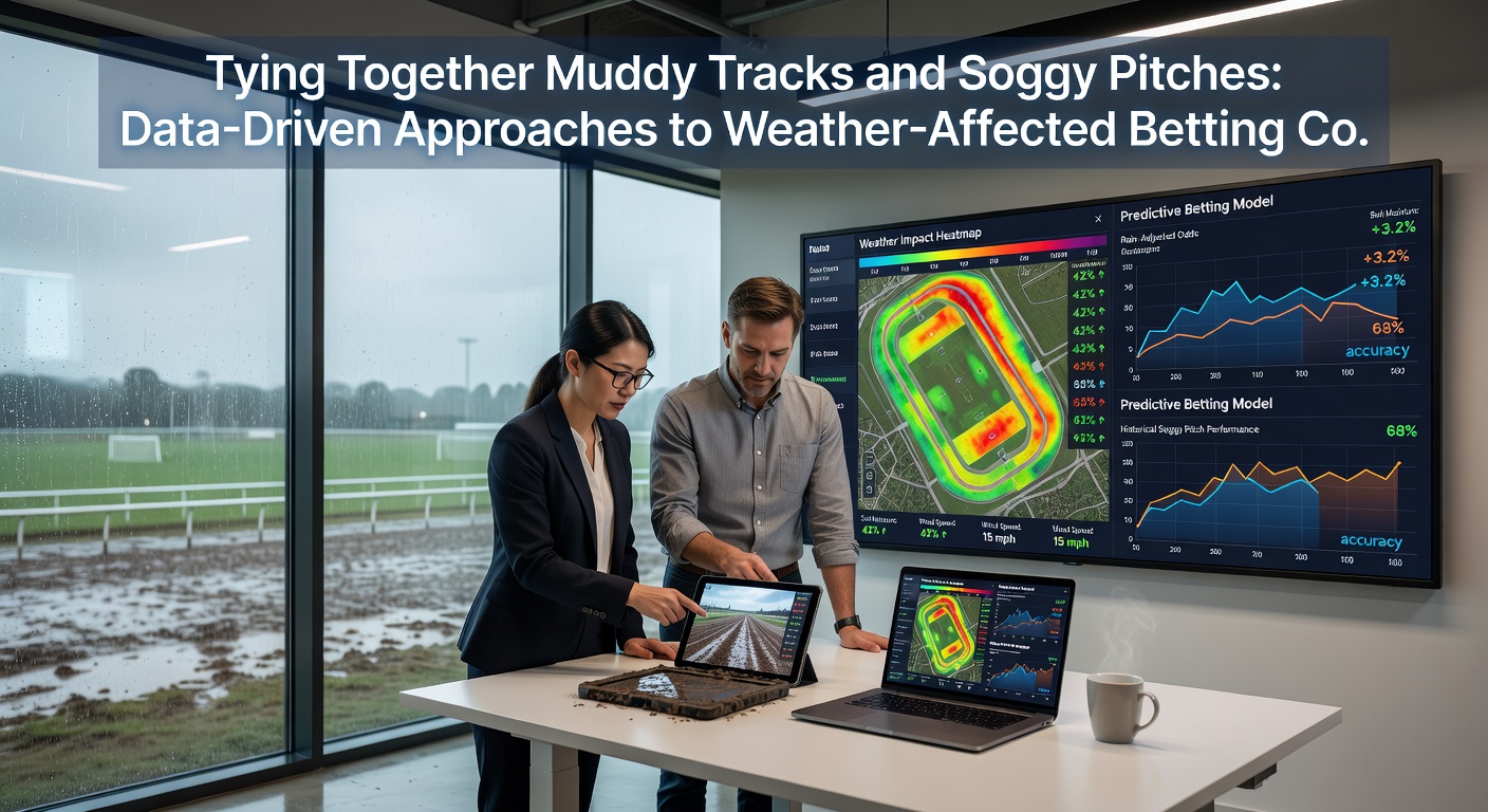Data dashboard displaying weather overlays on racing and football fixtures with charts showing performance correlations